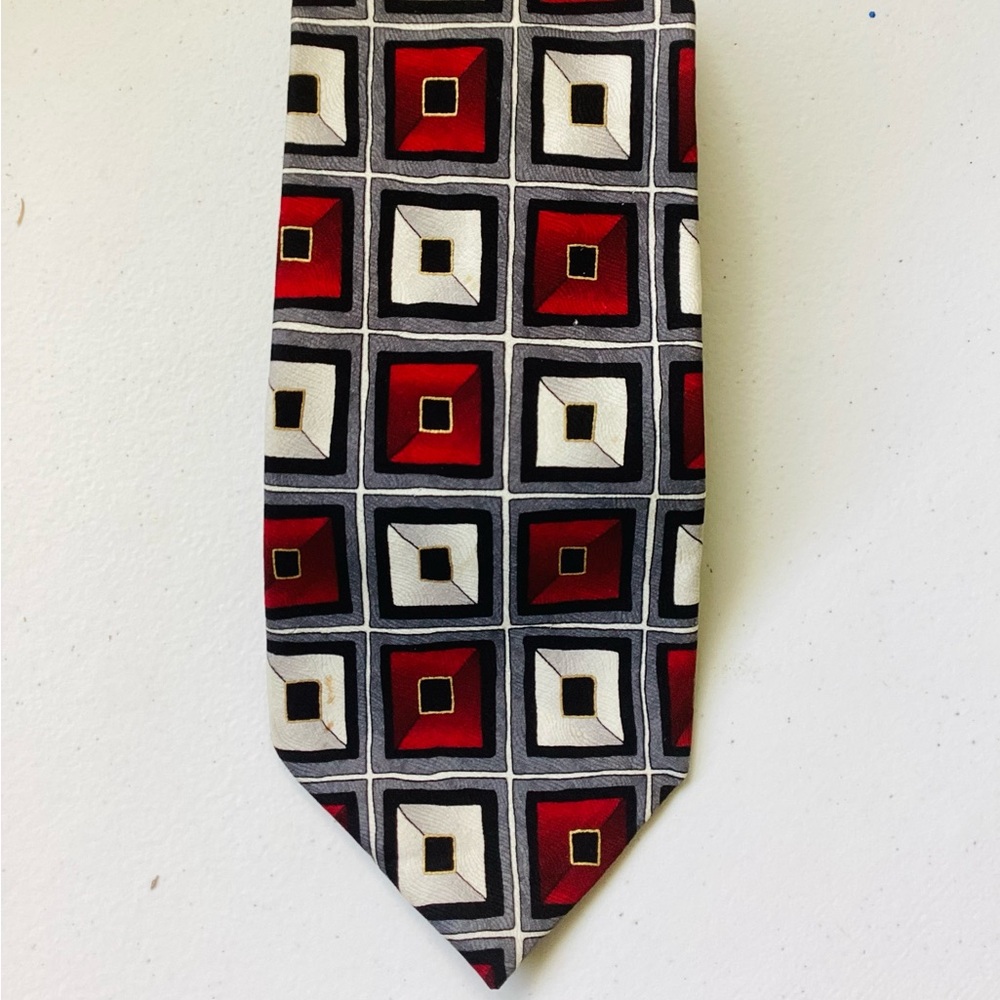 Urban Canvas, Geometric Red and Black Silk Tie.  Vintage